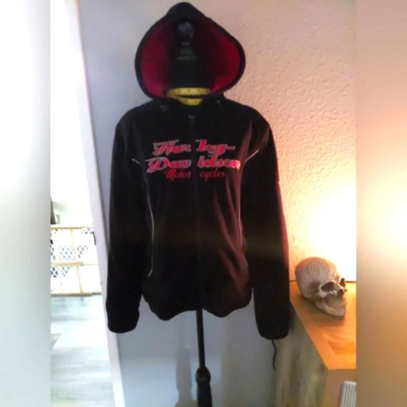Harley-Davidson Y2K Vintage Fleece Riding Jacket Hooded Reflective 1X Moto 90s - Picture 1 of 12